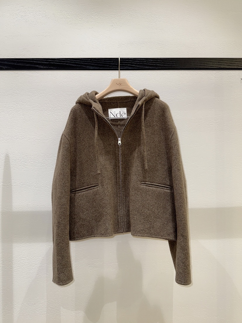 NDE韓國代購㊣女裝新品休閑25秋冬人氣真品短款大衣手工連帽NDE短款大衣圖色2