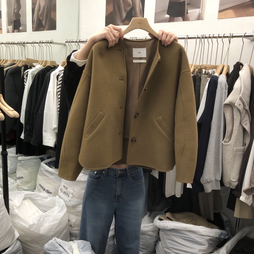 MOI-A東大門㊣實拍女士新品熱賣人氣短款大衣手工制作斗篷MOI-A短款大衣圖色2