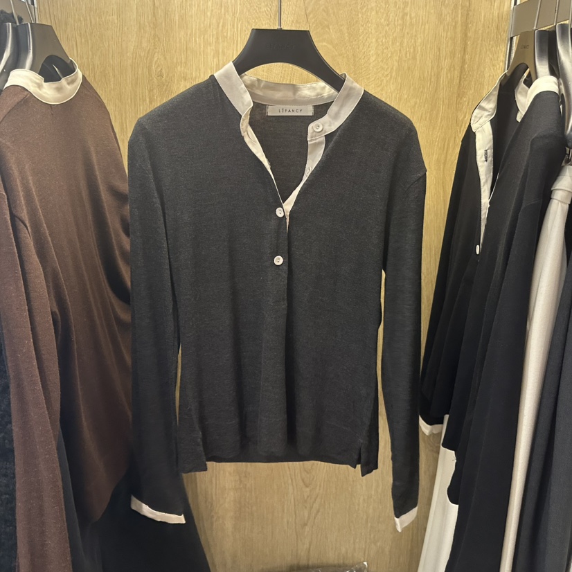 LEFANCY韓國直郵㊣女裝新品熱賣真品職業推薦長袖T恤復古紐扣LEFANCY長袖T恤圖色2墨色