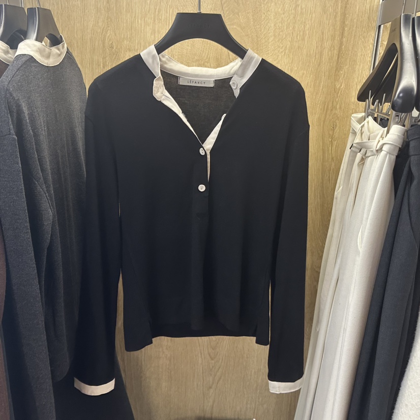 LEFANCY韓國直郵㊣女裝新品熱賣真品職業推薦長袖T恤復古紐扣LEFANCY長袖T恤圖色3黑色