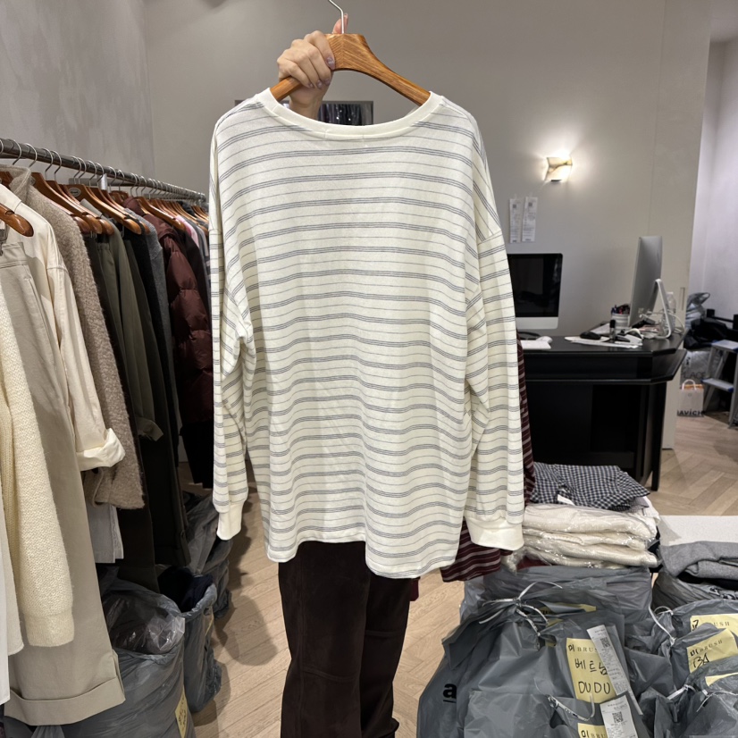 BRUSH-P韓國直郵㊣女士新品休閑真品熱賣時尚推薦長袖T恤條紋BRUSH-P長袖T恤