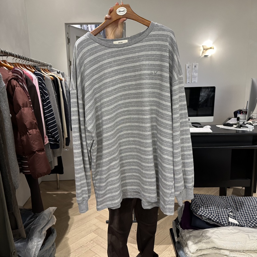 BRUSH-P韓國直郵㊣女士新品休閑真品熱賣時尚推薦長袖T恤條紋BRUSH-P長袖T恤圖色2