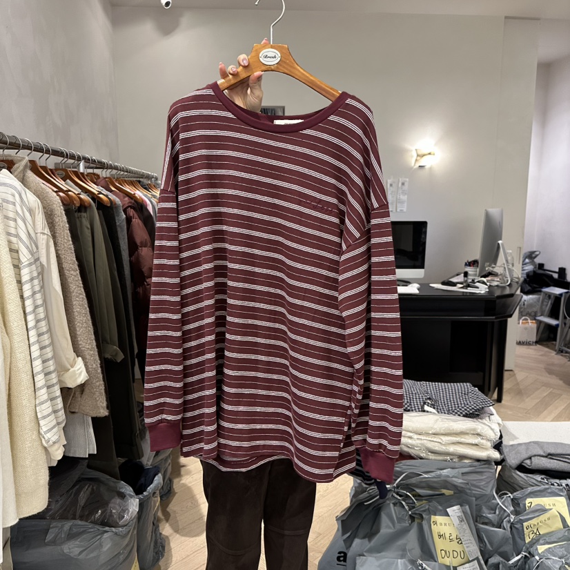 BRUSH-P韓國直郵㊣女士新品休閑真品熱賣時尚推薦長袖T恤條紋BRUSH-P長袖T恤圖色3