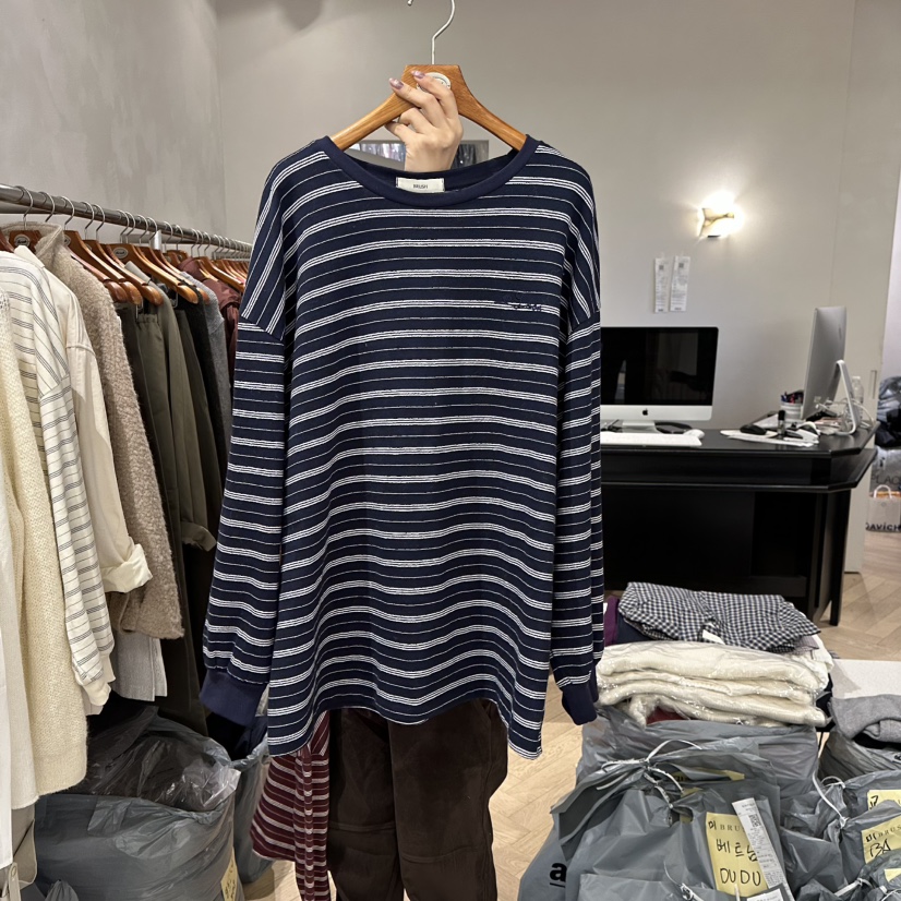 BRUSH-P韓國直郵㊣女士新品休閑真品熱賣時尚推薦長袖T恤條紋BRUSH-P長袖T恤圖色4
