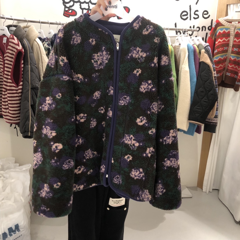 VENTI韓國代購㊣女士新品25秋冬推薦時尚夾克連帽衫抓絨花朵VENTI夾克