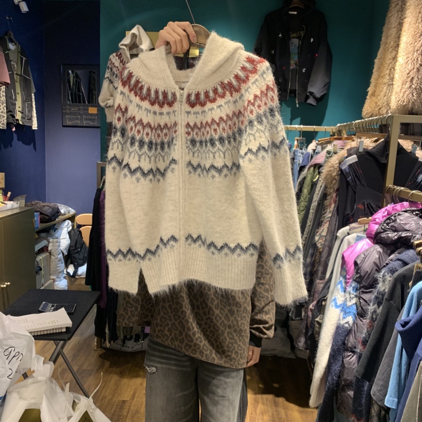 MERCI LINDA韓國代購㊣女裝新款25秋冬休閑真品熱賣毛衣兜帽MERCI LINDA毛衣圖色2