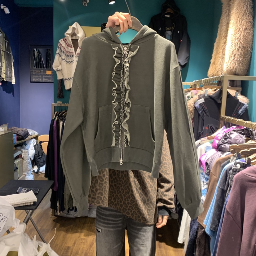 MERCI LINDA東大門㊣代購女裝新品熱賣夾克連帽拉鏈衫荷葉邊加絨MERCI LINDA夾克