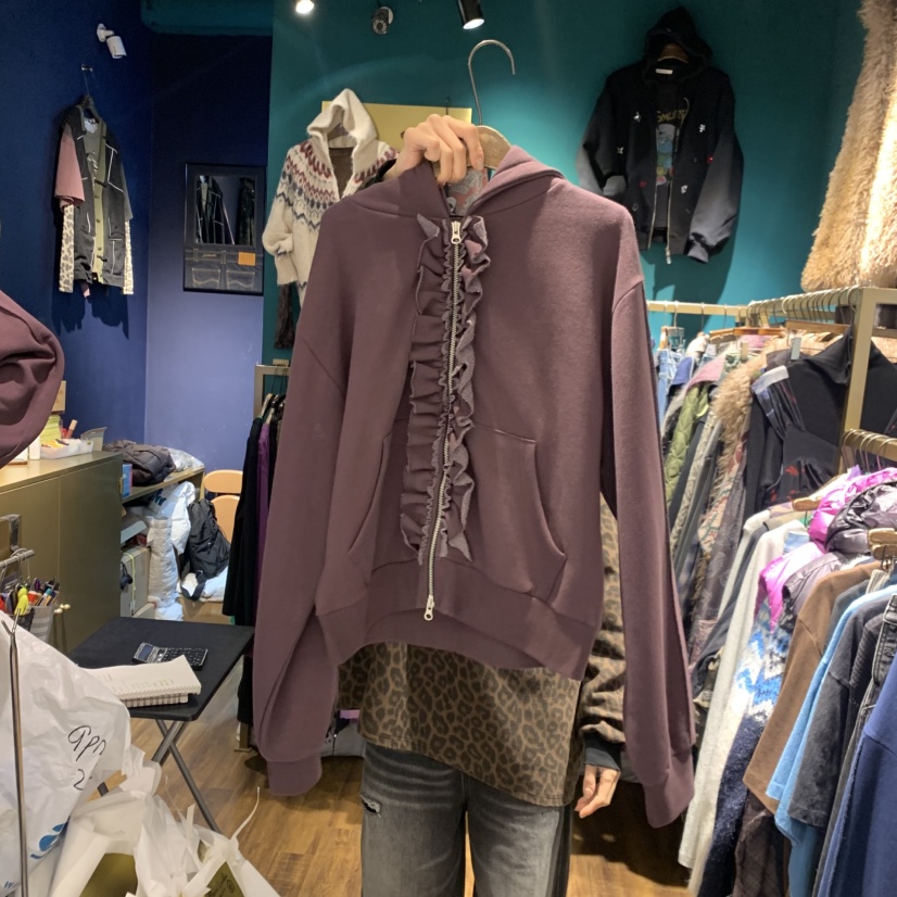 MERCI LINDA東大門㊣代購女裝新品熱賣夾克連帽拉鏈衫荷葉邊加絨MERCI LINDA夾克圖色2