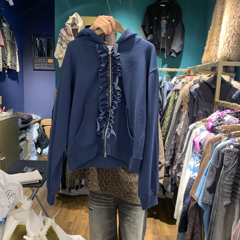 MERCI LINDA東大門㊣代購女裝新品熱賣夾克連帽拉鏈衫荷葉邊加絨MERCI LINDA夾克圖色3