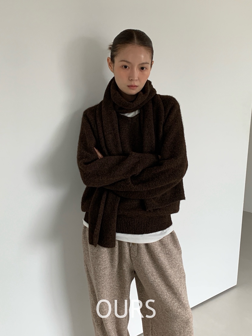 OURS東大門㊣代購女裝新品職業人氣真品25秋冬針織衫含圍巾OURS針織衫