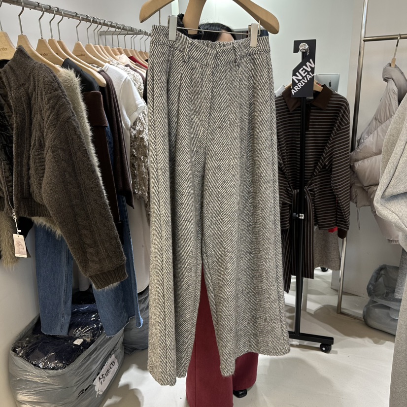 RENDER韓國直郵㊣女裝新款職業真品休閑時尚休閑褲羊毛人字紋RENDER休閑褲圖色2