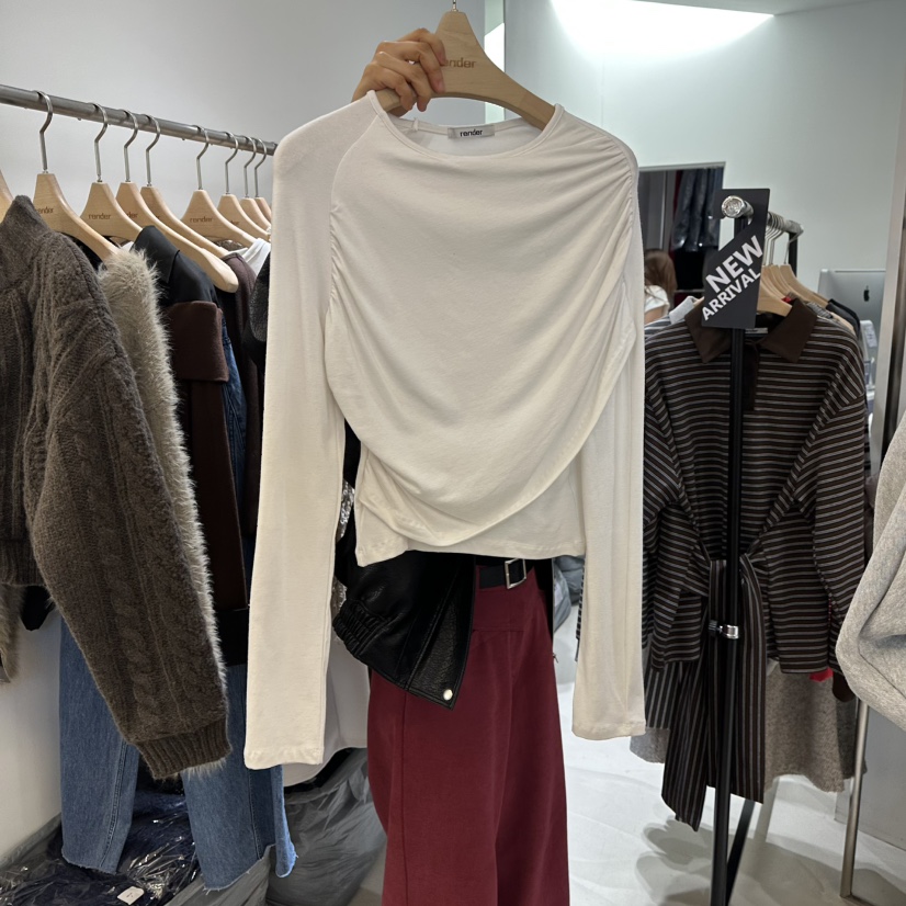 RENDER東大門㊣實拍女裝新款推薦時尚熱賣休閑長袖T恤假兩件RENDER長袖T恤