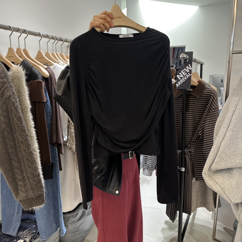 RENDER東大門㊣實拍女裝新款推薦時尚熱賣休閑長袖T恤假兩件RENDER長袖T恤圖色3