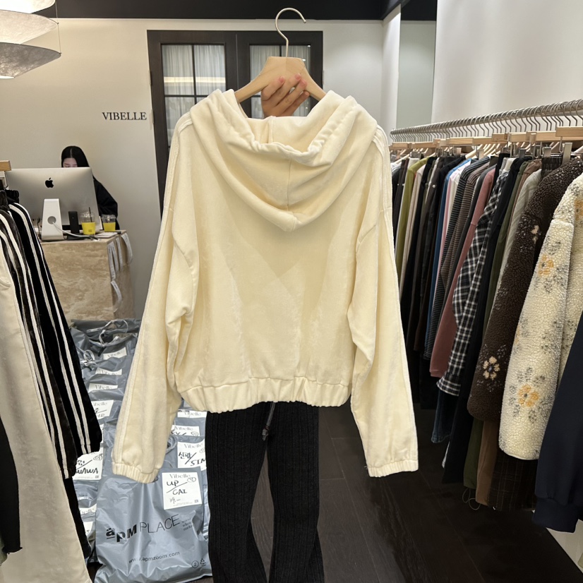 VIBELLE韓國代購㊣女裝新款人氣熱賣25秋冬休閑衛衣天鵝絨拉鏈VIBELLE衛衣