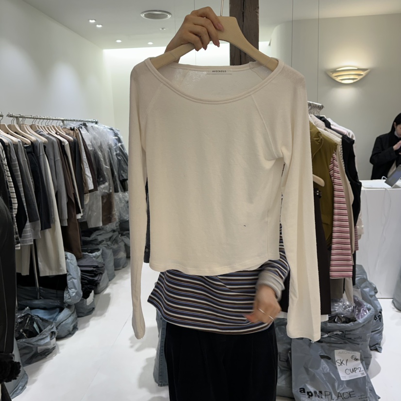 AVECNOUS韓國代購㊣女士新款人氣真品推薦熱賣休閑長袖T恤船領AVECNOUS長袖T恤