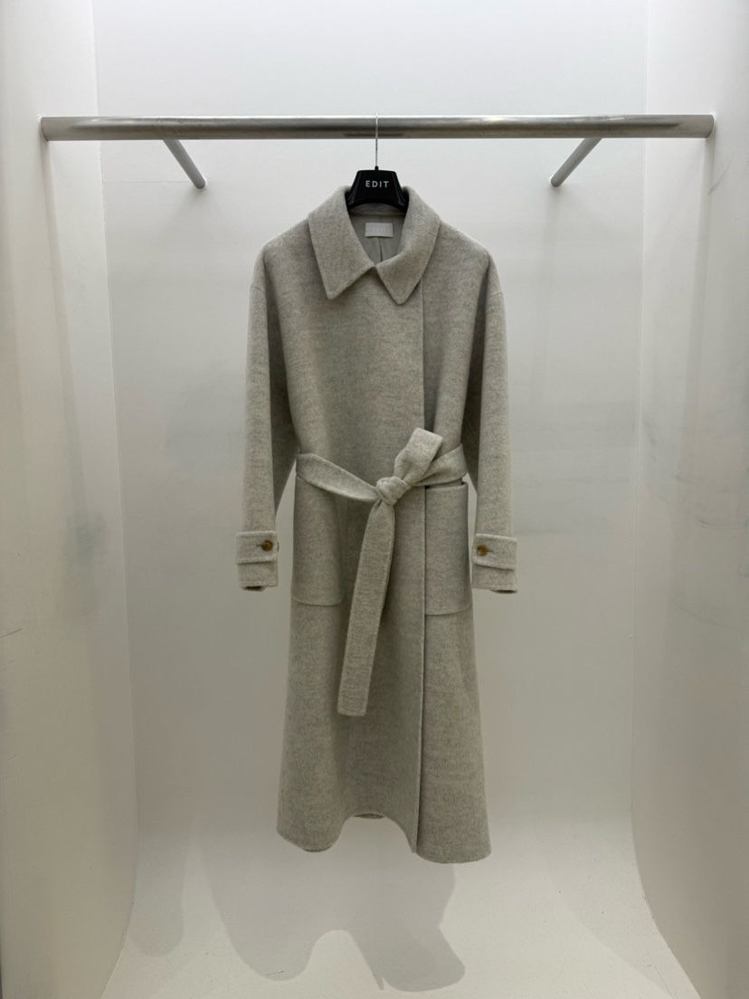 EDIT韓國代購㊣女士新款真品時尚職業25秋冬中長款大衣含腰帶EDIT中長款大衣