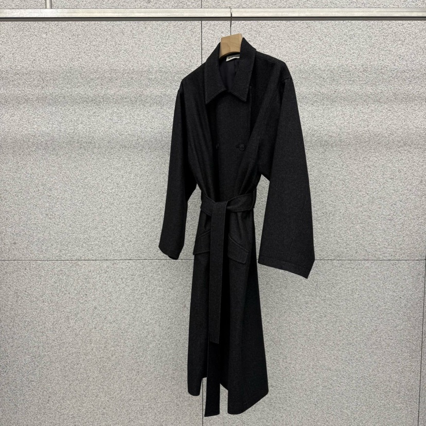 AT THE BAGEL韓國代購㊣女裝新品休閑時尚中長款大衣含腰帶AT THE BAGEL中長款大衣圖色3墨色