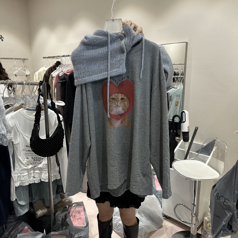 MIMME韓國代購㊣女士新品熱賣人氣25秋冬時尚長袖T恤不含披肩MIMME長袖T恤圖色2