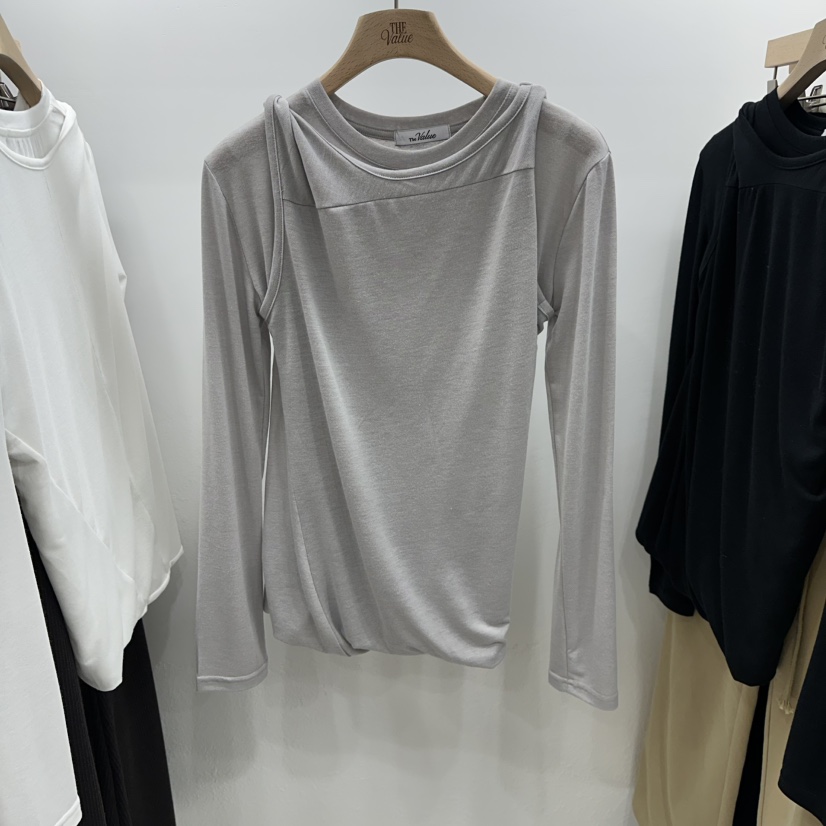 THE VALUE韓國代購㊣女士新品休閑真品人氣長袖T恤假兩件雙層THE VALUE長袖T恤圖色2