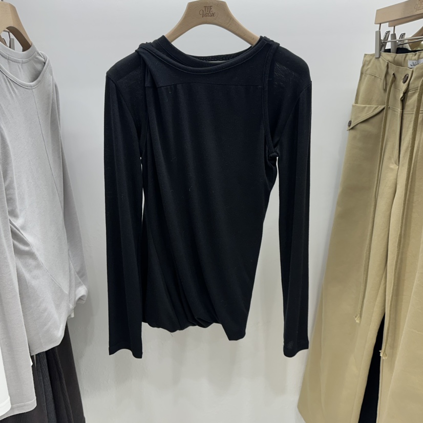 THE VALUE韓國代購㊣女士新品休閑真品人氣長袖T恤假兩件雙層THE VALUE長袖T恤圖色3