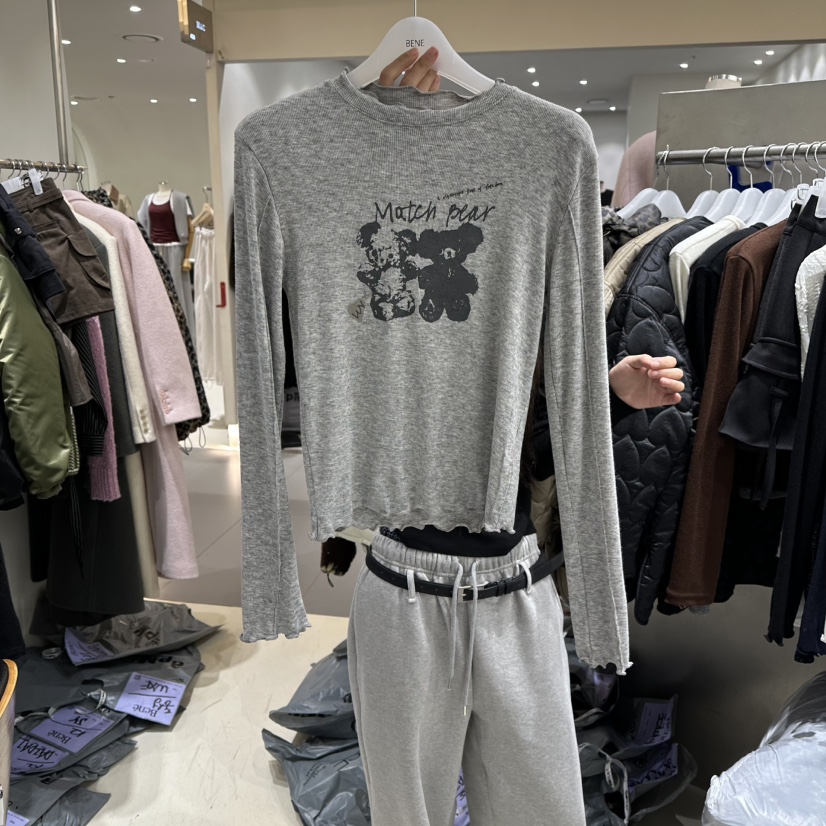 BENE東大門㊣直郵女裝新款時尚25秋冬推薦職業真品休閑長袖T恤BENE長袖T恤圖色3