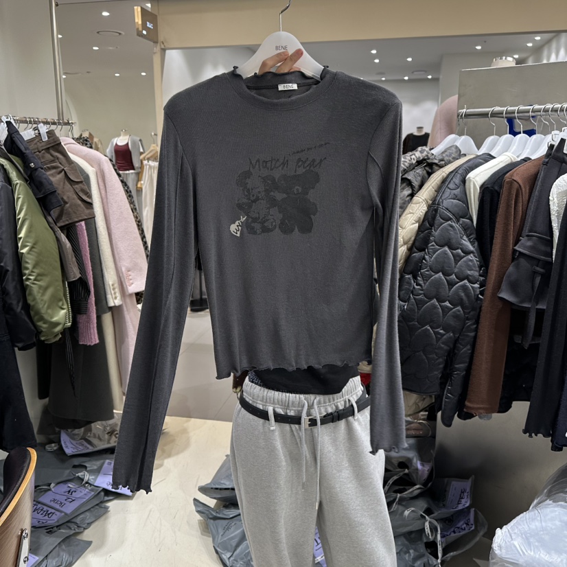 BENE東大門㊣直郵女裝新款時尚25秋冬推薦職業真品休閑長袖T恤BENE長袖T恤圖色4墨色
