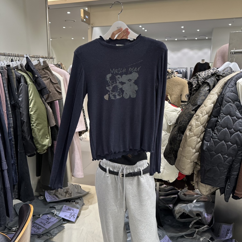 BENE東大門㊣直郵女裝新款時尚25秋冬推薦職業真品休閑長袖T恤BENE長袖T恤圖色5深藍色