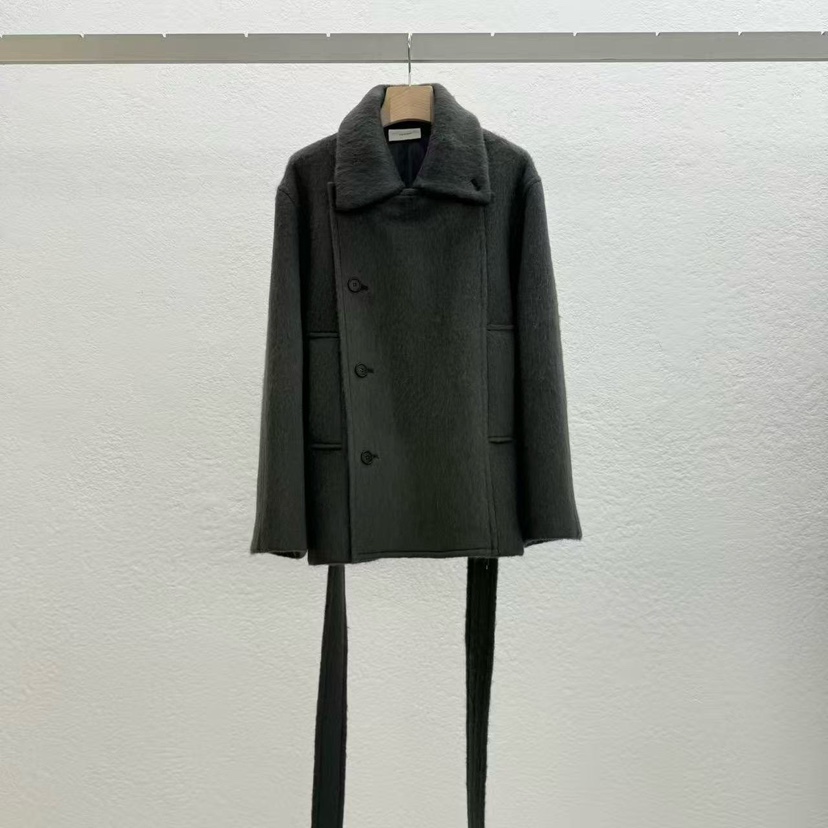 STATEMENT東大門㊣代購女裝新款推薦時尚真品短款大衣含腰帶STATEMENT短款大衣圖色2墨色