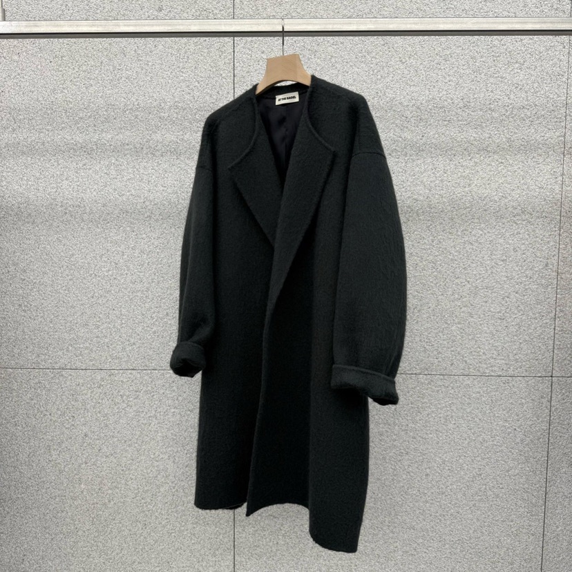 AT THE BAGEL東大門㊣代購女士新款推薦職業真品中長款大衣AT THE BAGEL中長款大衣圖色3墨色