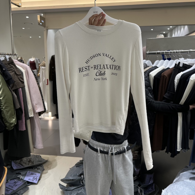 BENE韓國代購㊣女裝新款25秋冬真品職業休閑熱賣時尚長袖T恤BENE長袖T恤