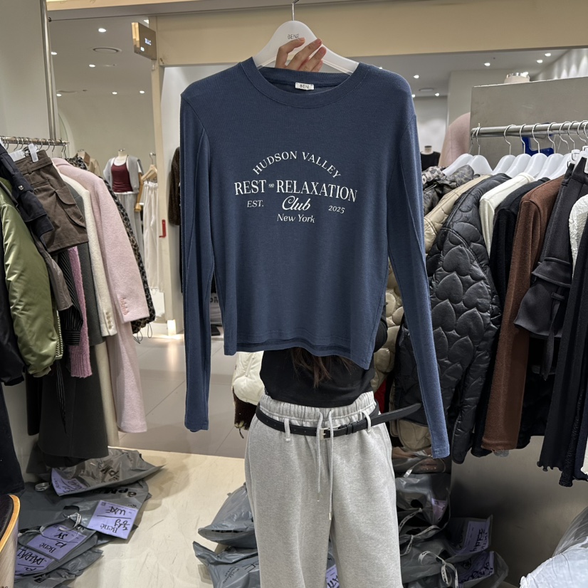 BENE韓國代購㊣女裝新款25秋冬真品職業休閑熱賣時尚長袖T恤BENE長袖T恤圖色2