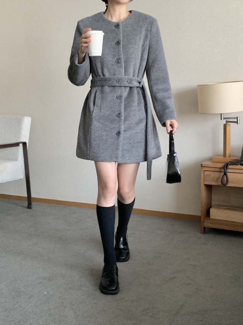 RE:OPENING東大門㊣代購女裝新款25秋冬推薦中長款大衣含腰帶RE:OPENING中長款大衣