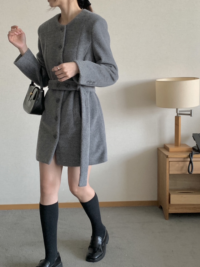 RE:OPENING東大門㊣代購女裝新款25秋冬推薦中長款大衣含腰帶RE:OPENING中長款大衣