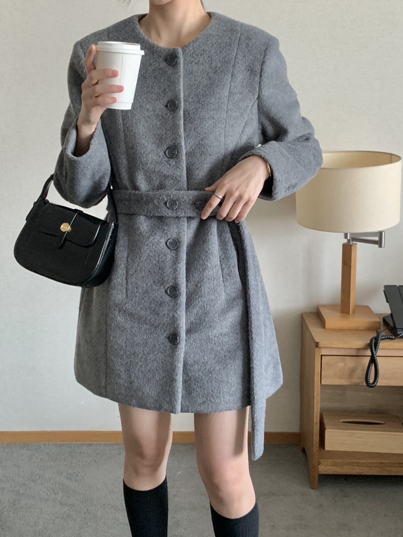 RE:OPENING東大門㊣代購女裝新款25秋冬推薦中長款大衣含腰帶RE:OPENING中長款大衣