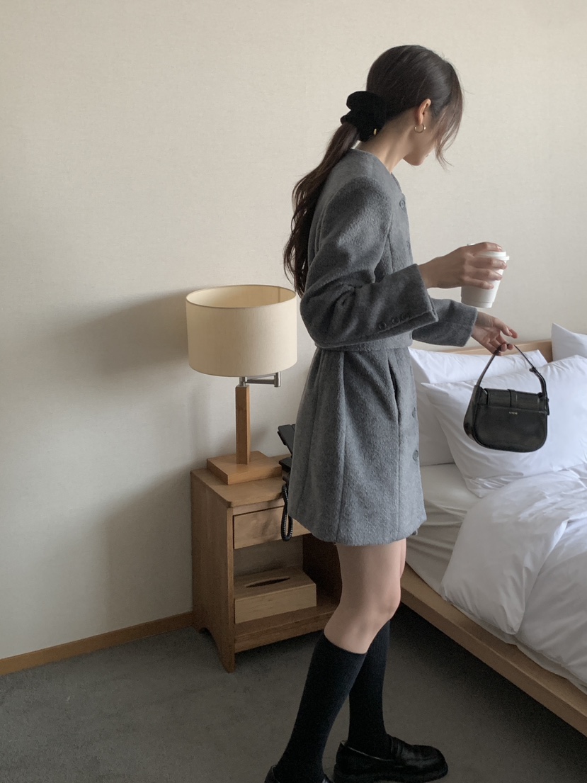 RE:OPENING東大門㊣代購女裝新款25秋冬推薦中長款大衣含腰帶RE:OPENING中長款大衣