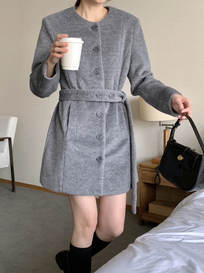 RE:OPENING東大門㊣代購女裝新款25秋冬推薦中長款大衣含腰帶RE:OPENING中長款大衣