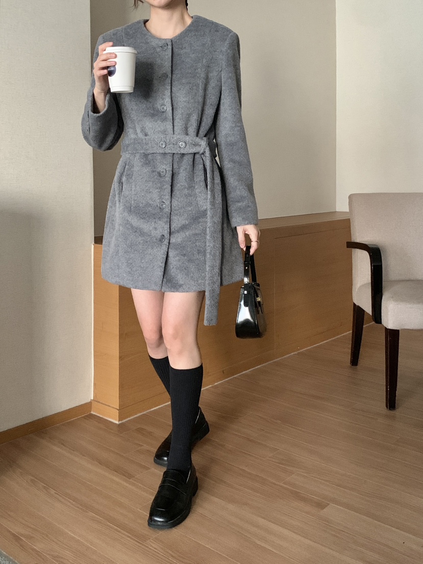 RE:OPENING東大門㊣代購女裝新款25秋冬推薦中長款大衣含腰帶RE:OPENING中長款大衣