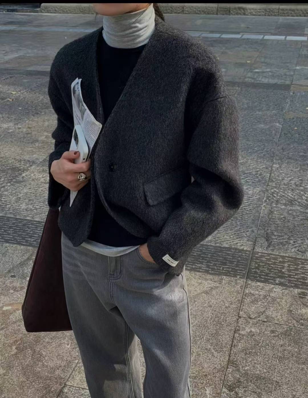 MUTE韓國代購㊣女士新款人氣休閑25秋冬職業真品針織衫V領羊毛MUTE針織衫