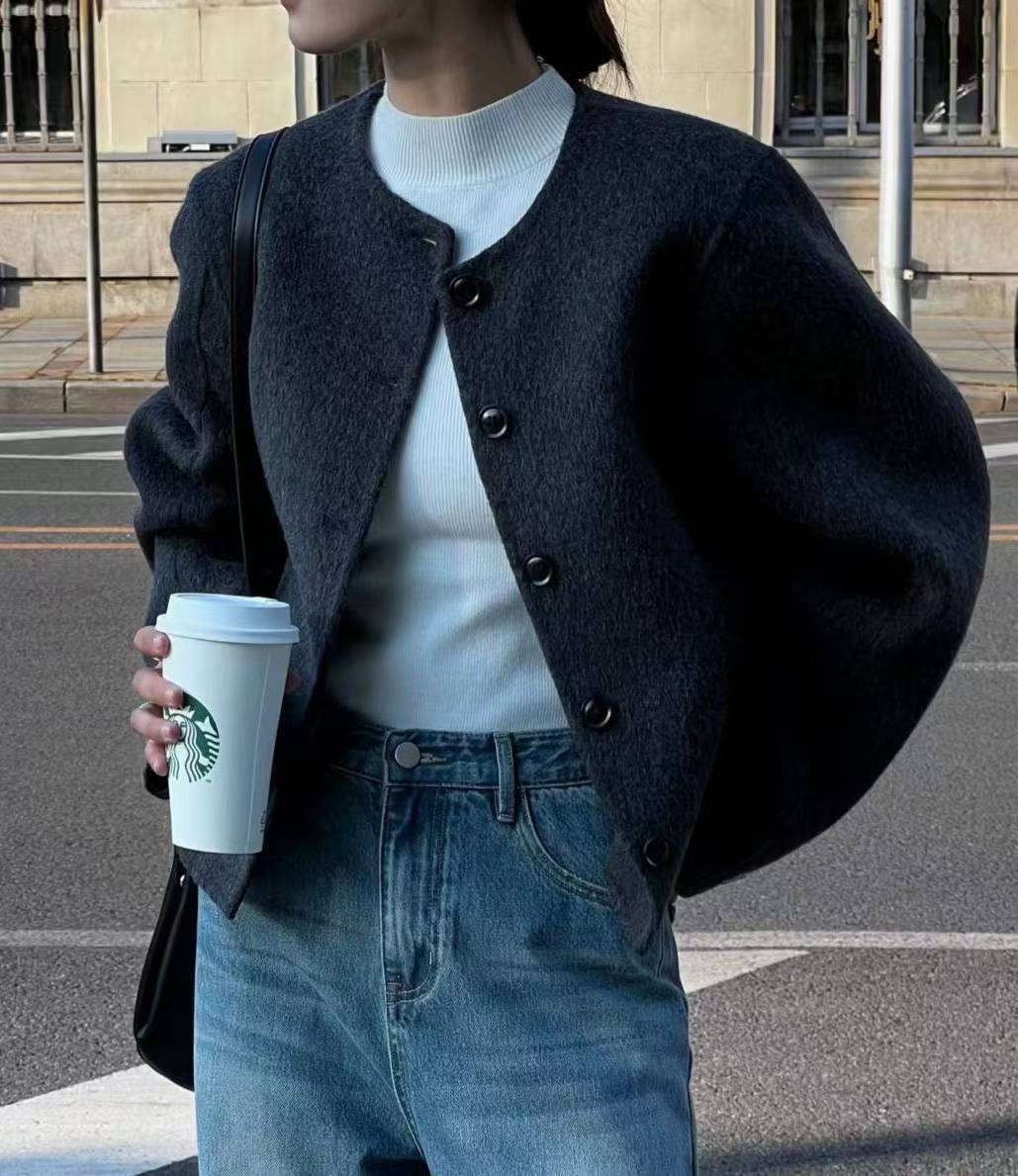 MUTE東大門㊣直郵女裝新品推薦熱賣人氣真品25秋冬夾克羊毛圓領MUTE夾克