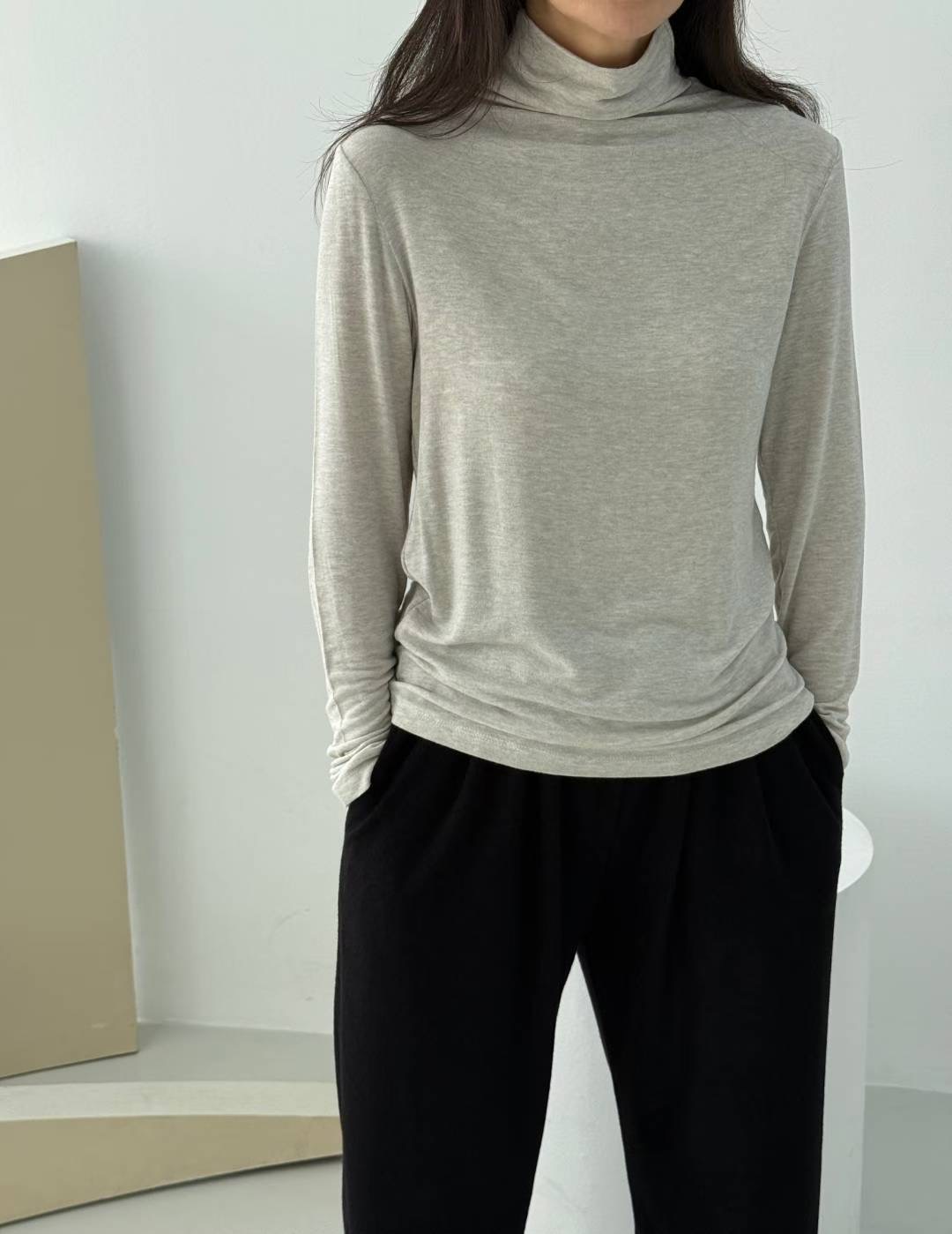 1mm東大門㊣代購女士新品職業推薦時尚25秋冬長袖T恤不含披肩1mm長袖T恤圖色2