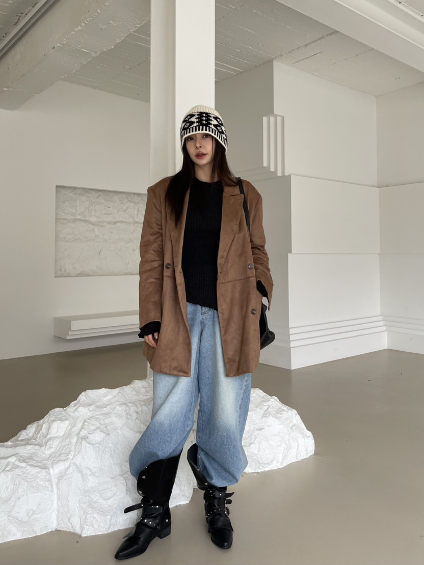 REIZ東大門㊣實拍女裝新款時尚25秋冬職業人氣夾克絨面革絎縫REIZ夾克