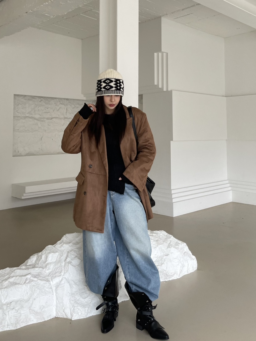 REIZ東大門㊣實拍女裝新款時尚25秋冬職業人氣夾克絨面革絎縫REIZ夾克