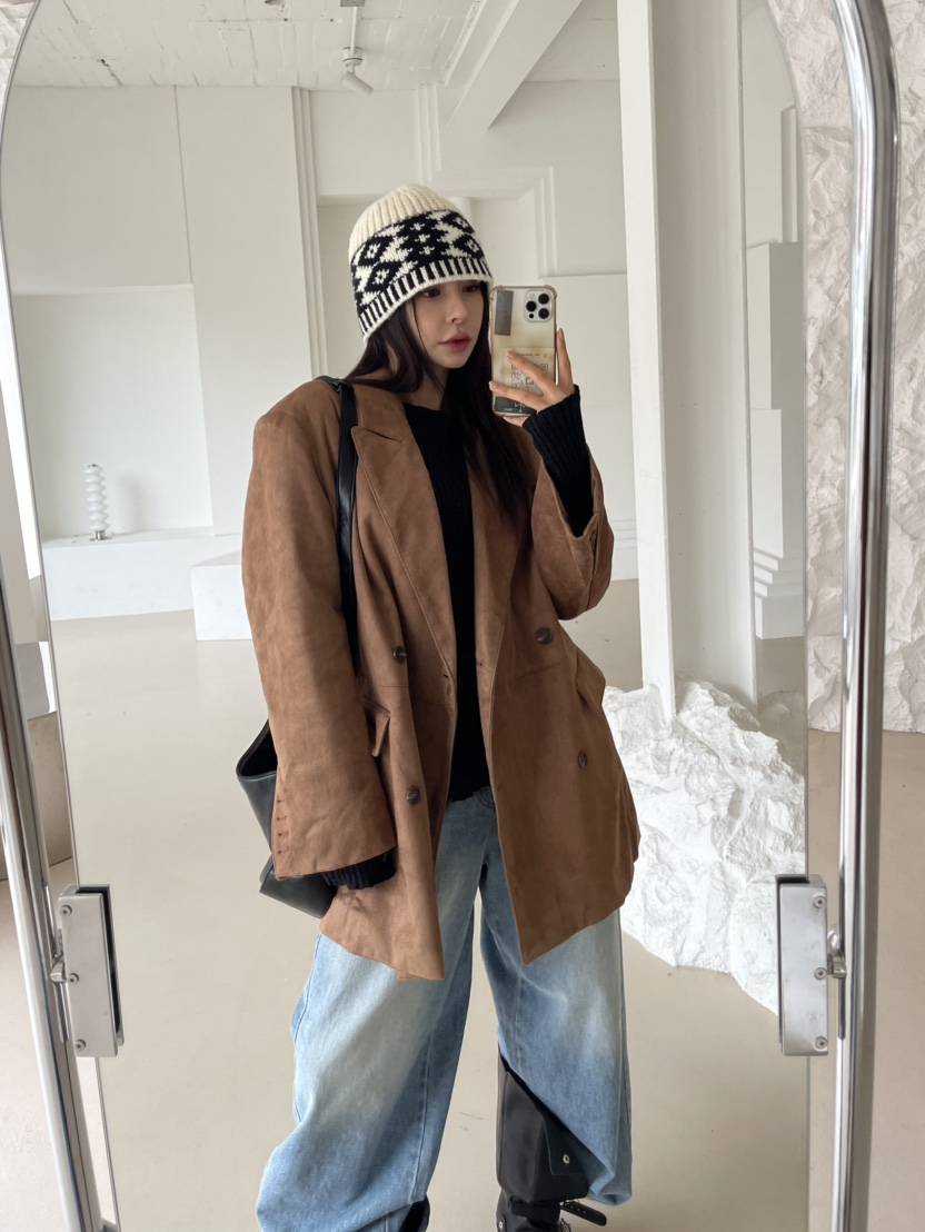 REIZ東大門㊣實拍女裝新款時尚25秋冬職業人氣夾克絨面革絎縫REIZ夾克