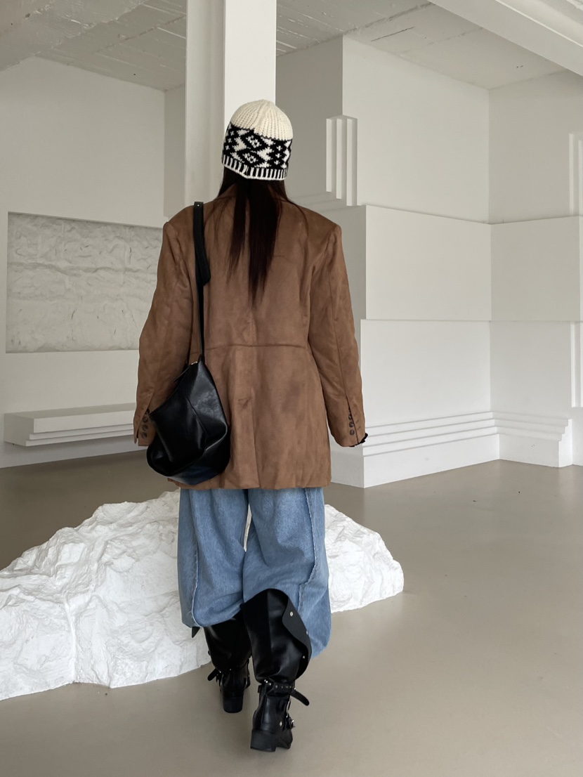 REIZ東大門㊣實拍女裝新款時尚25秋冬職業人氣夾克絨面革絎縫REIZ夾克