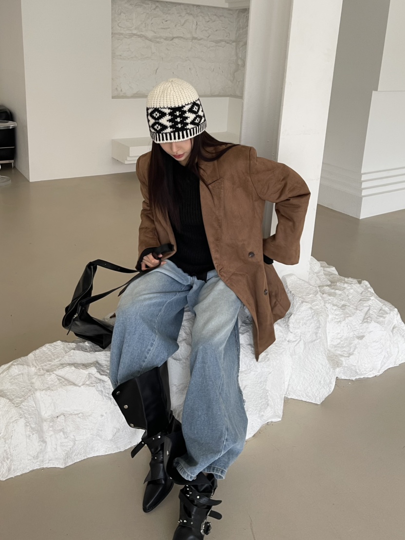 REIZ東大門㊣實拍女裝新款時尚25秋冬職業人氣夾克絨面革絎縫REIZ夾克