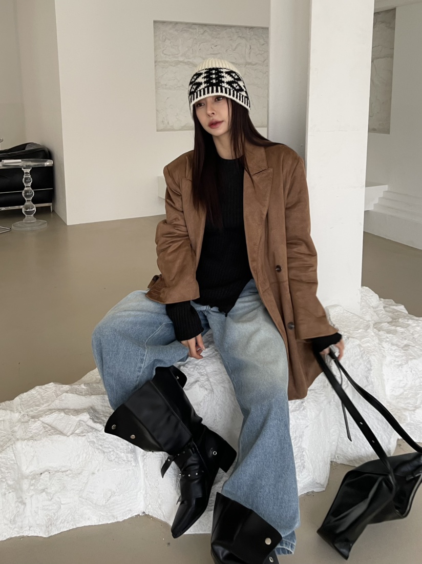 REIZ東大門㊣實拍女裝新款時尚25秋冬職業人氣夾克絨面革絎縫REIZ夾克