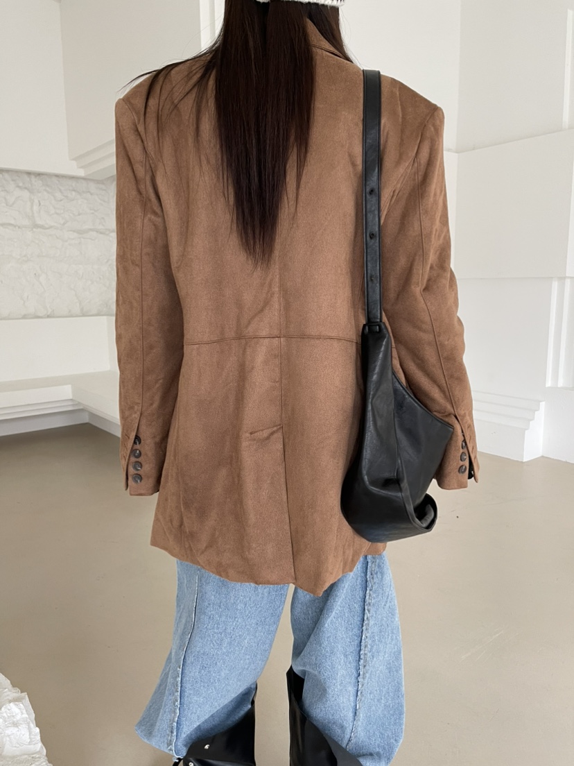 REIZ東大門㊣實拍女裝新款時尚25秋冬職業人氣夾克絨面革絎縫REIZ夾克