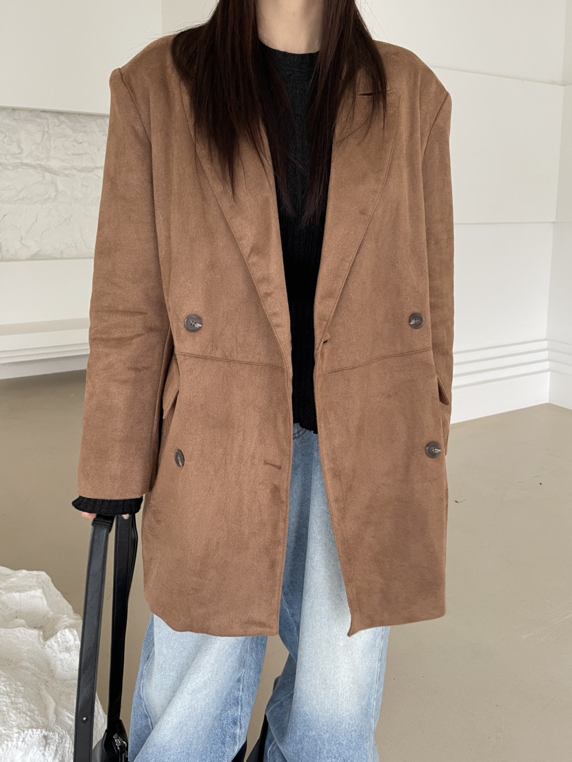 REIZ東大門㊣實拍女裝新款時尚25秋冬職業人氣夾克絨面革絎縫REIZ夾克