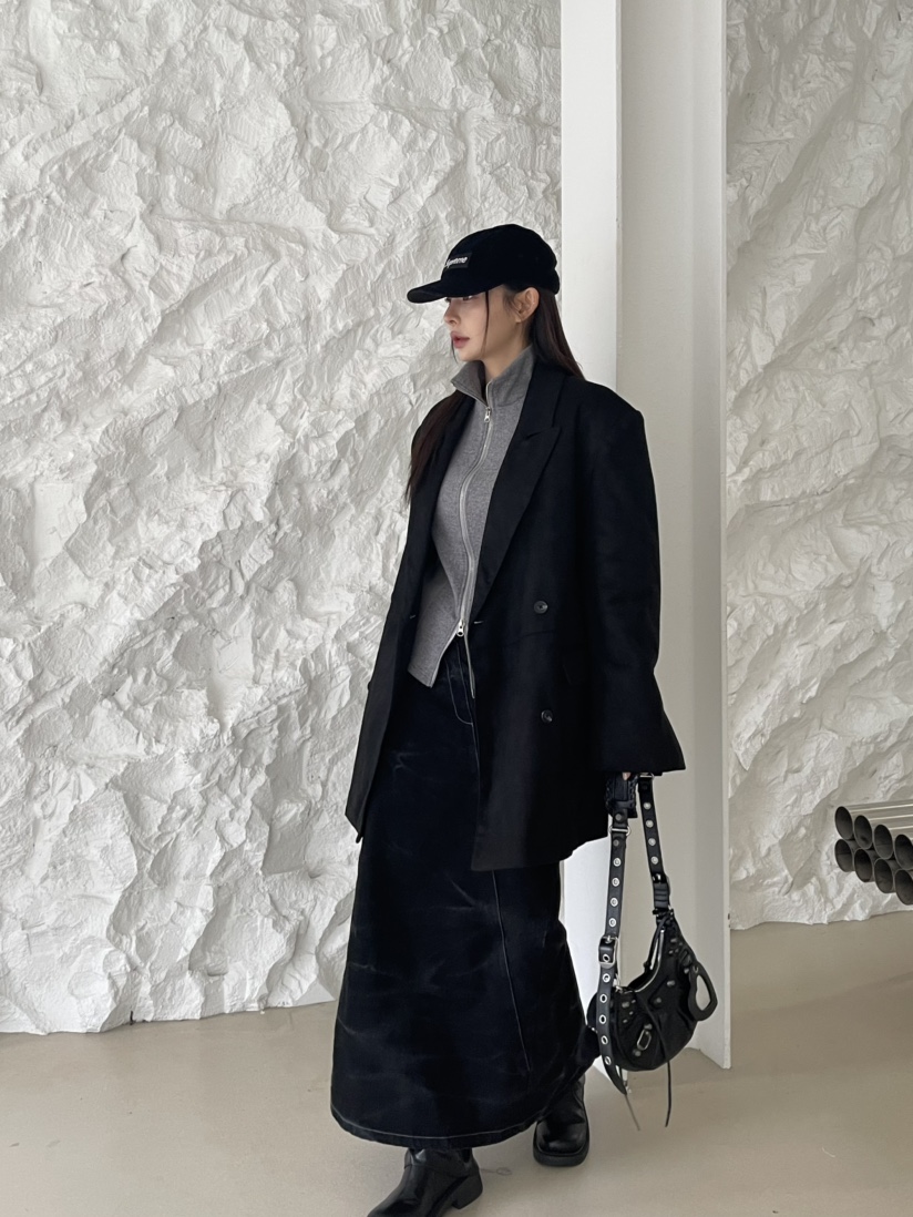 REIZ東大門㊣實拍女裝新款時尚25秋冬職業人氣夾克絨面革絎縫REIZ夾克