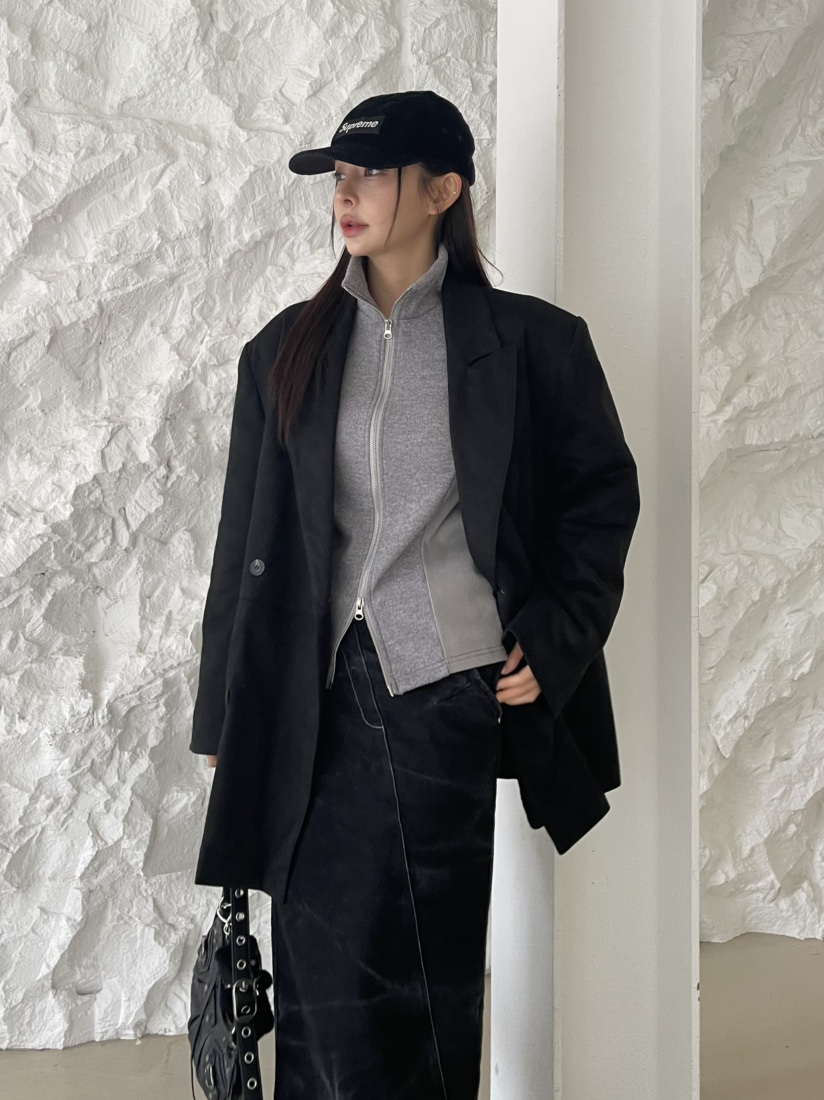 REIZ東大門㊣實拍女裝新款時尚25秋冬職業人氣夾克絨面革絎縫REIZ夾克